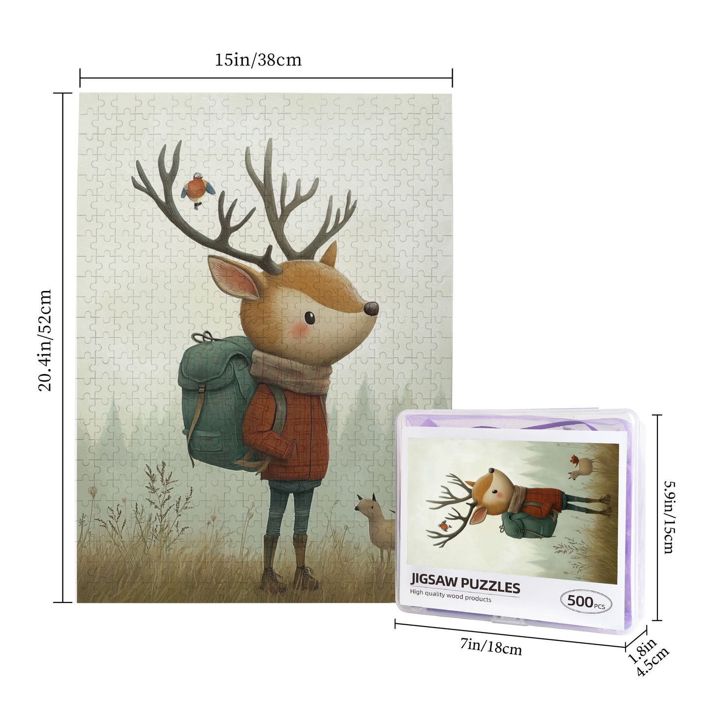 Deer with Antlers Wooden Puzzle | 500 Pieces, Beautiful Illustration Design, Ideal for Family Entertainment and Parent-Child Activities