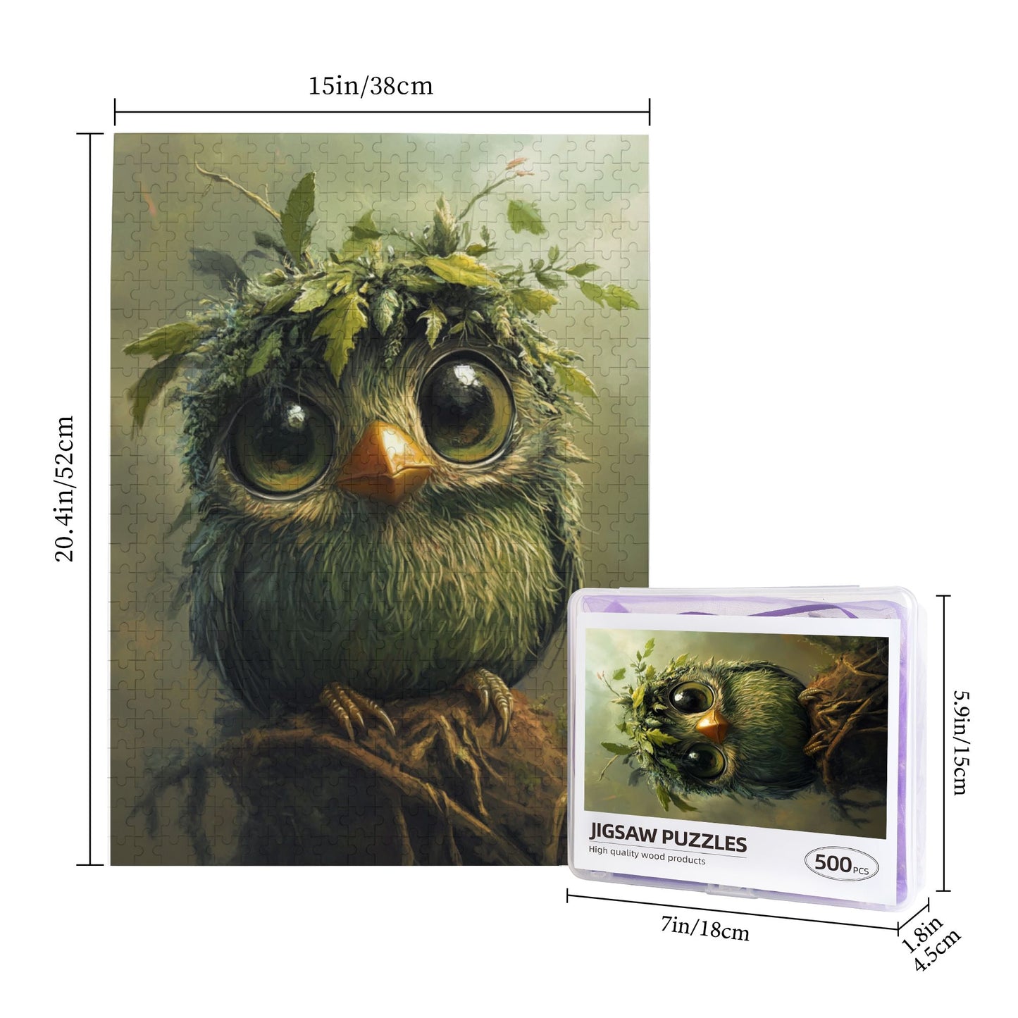 Cute Green Owl Wooden Puzzle | 500 Pieces, High-Quality Illustration, Ideal for Family Entertainment and Parent-Child Interaction