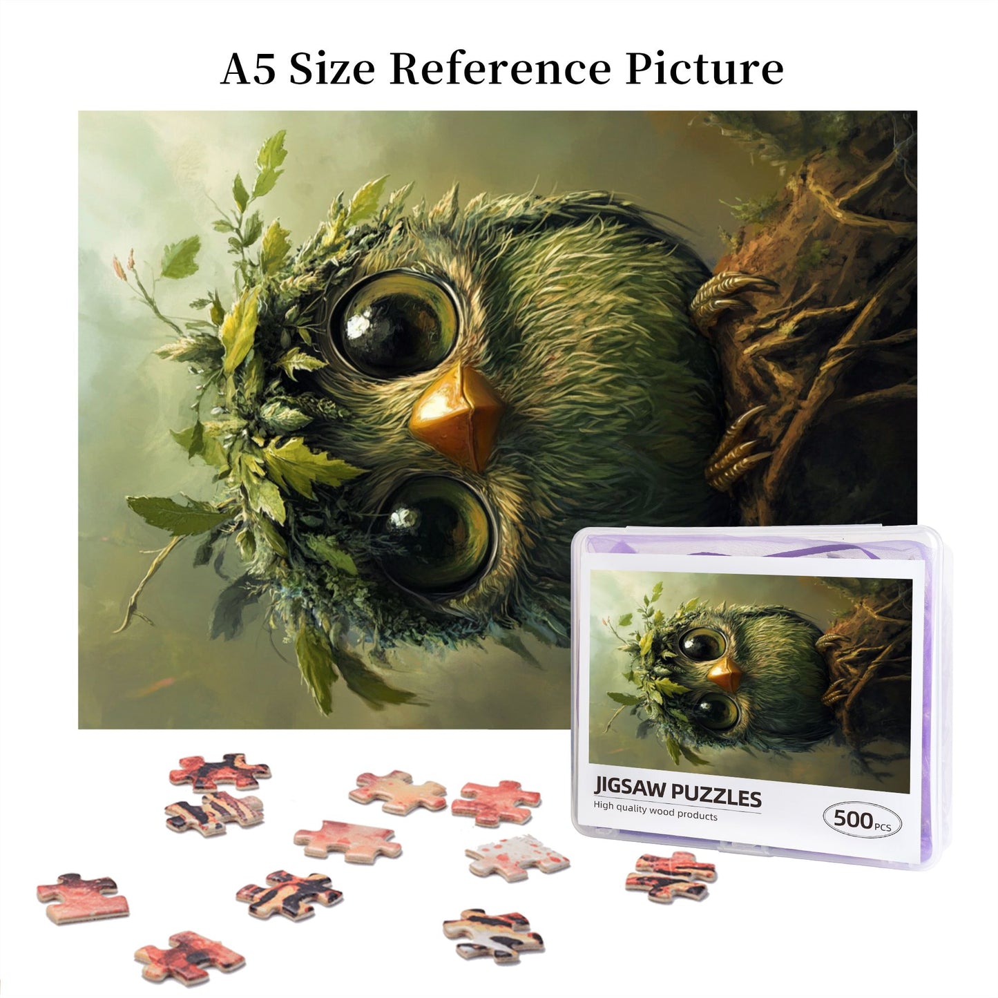 Cute Green Owl Wooden Puzzle | 500 Pieces, High-Quality Illustration, Ideal for Family Entertainment and Parent-Child Interaction