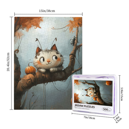 Autumn Kitty Wooden Puzzle | 500 Pieces, Creative Illustration, Perfect for Family Entertainment Puzzle Game