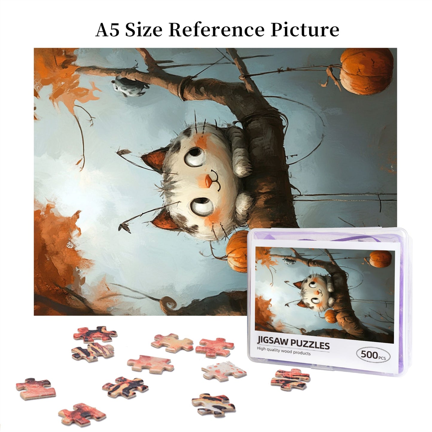 Autumn Kitty Wooden Puzzle | 500 Pieces, Creative Illustration, Perfect for Family Entertainment Puzzle Game