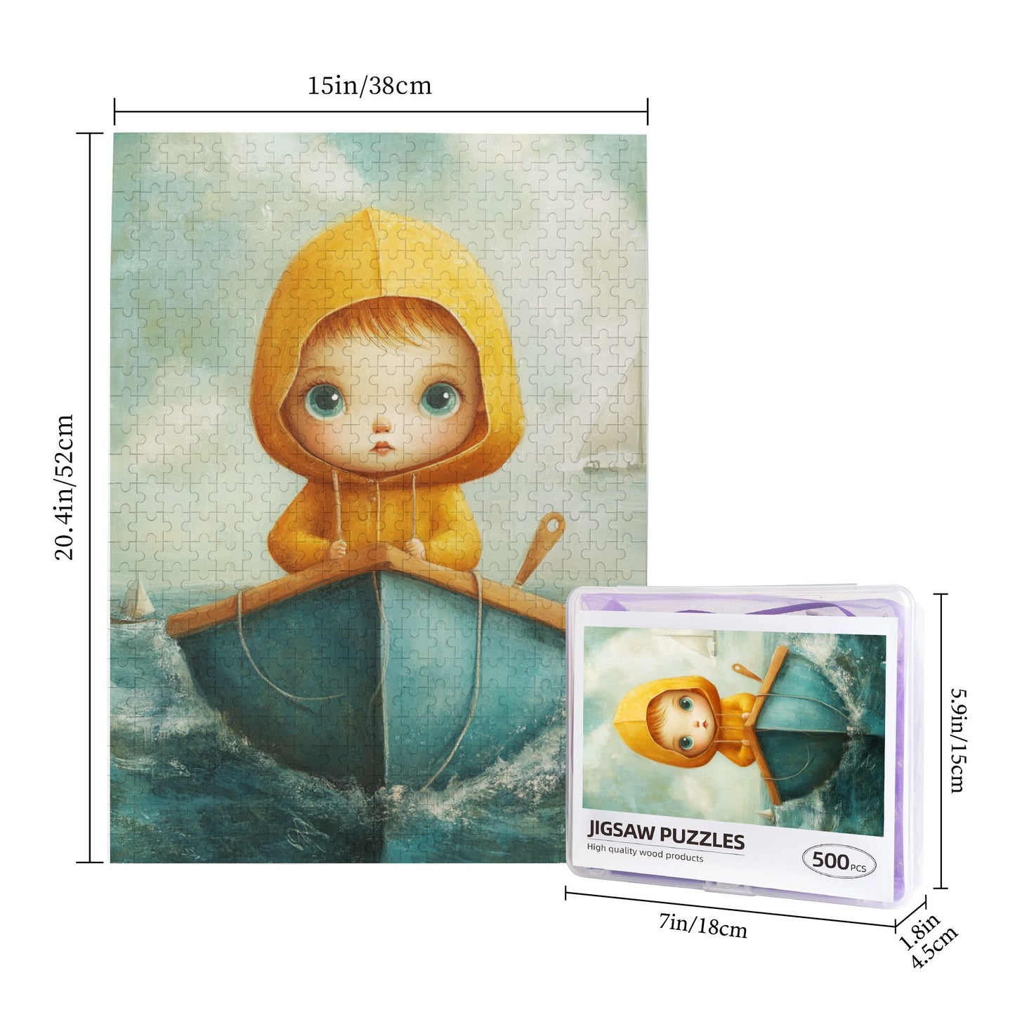 Yellow Raincoat Girl Puzzle | 500 Pieces Wooden Puzzle, Perfect for Family Entertainment