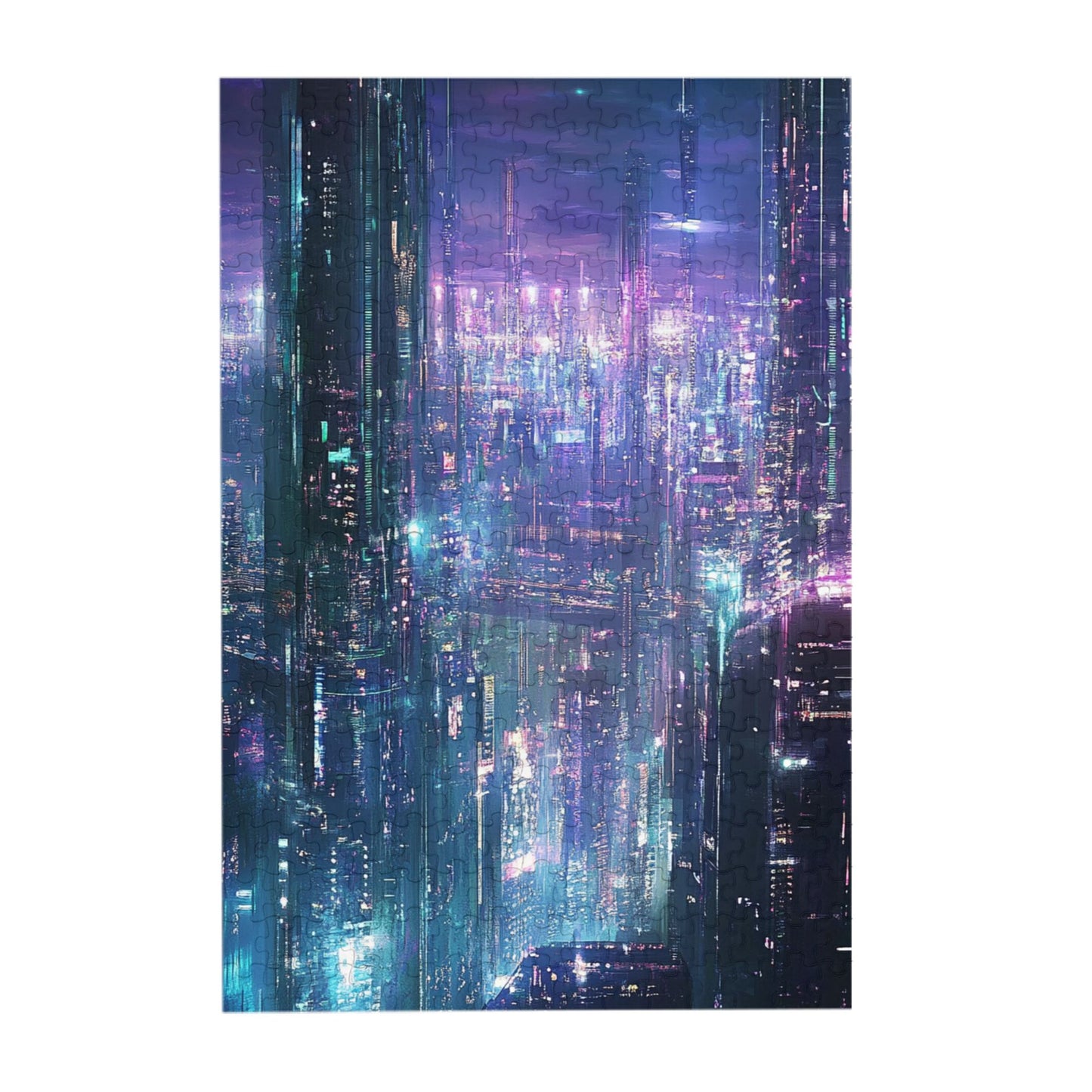 Cyber Future Puzzle | 300 Pieces Wooden Puzzle, Neon Cityscape