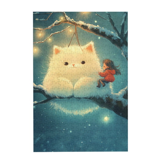 Dreamy Cat Puzzle | 300 Pieces Wooden Puzzle, Cozy Winter Scene