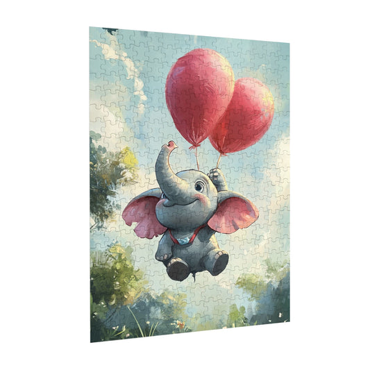 Cute Elephant Flying Puzzle | 300 Pieces Wooden Puzzle, Cozy Dreamlike Flying Scene