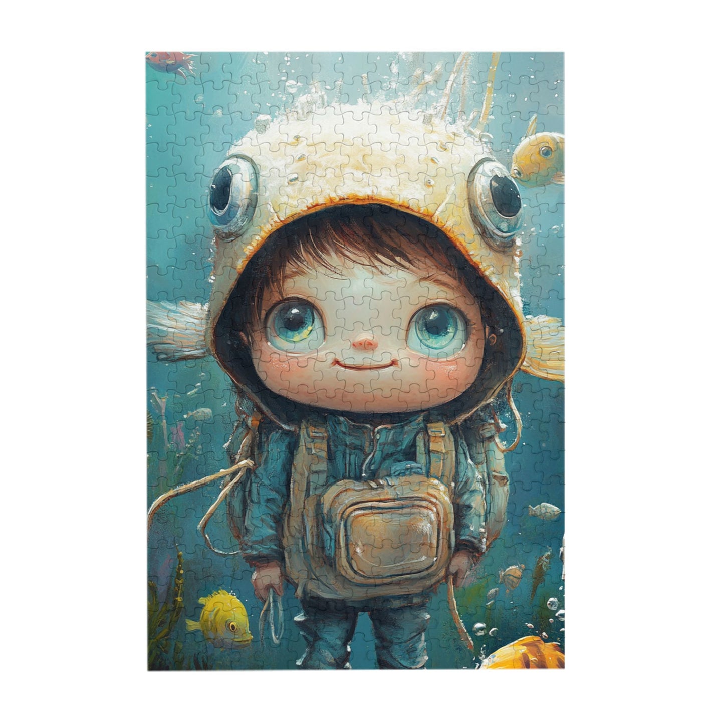 Underwater Adventure Boy Puzzle | 300 Pieces Wooden Puzzle, Cartoon Style Underwater Scene