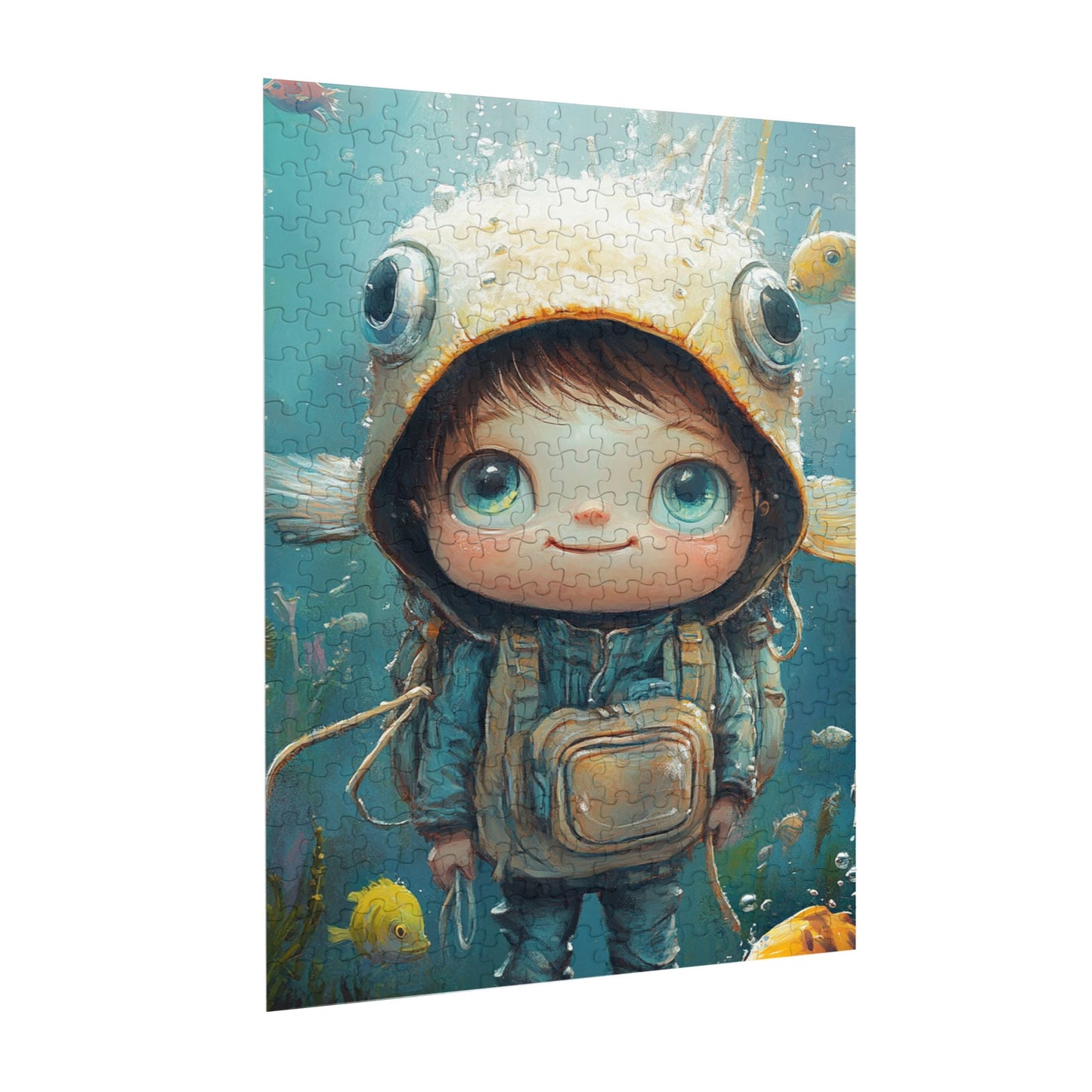 Underwater Adventure Boy Puzzle | 300 Pieces Wooden Puzzle, Cartoon Style Underwater Scene