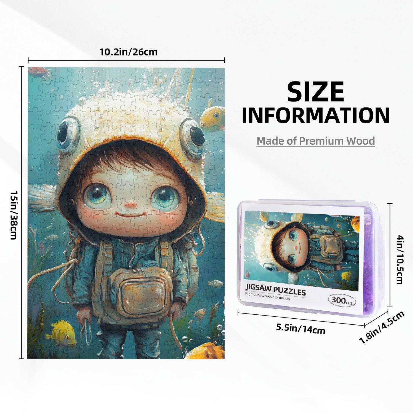 Underwater Adventure Boy Puzzle | 300 Pieces Wooden Puzzle, Cartoon Style Underwater Scene