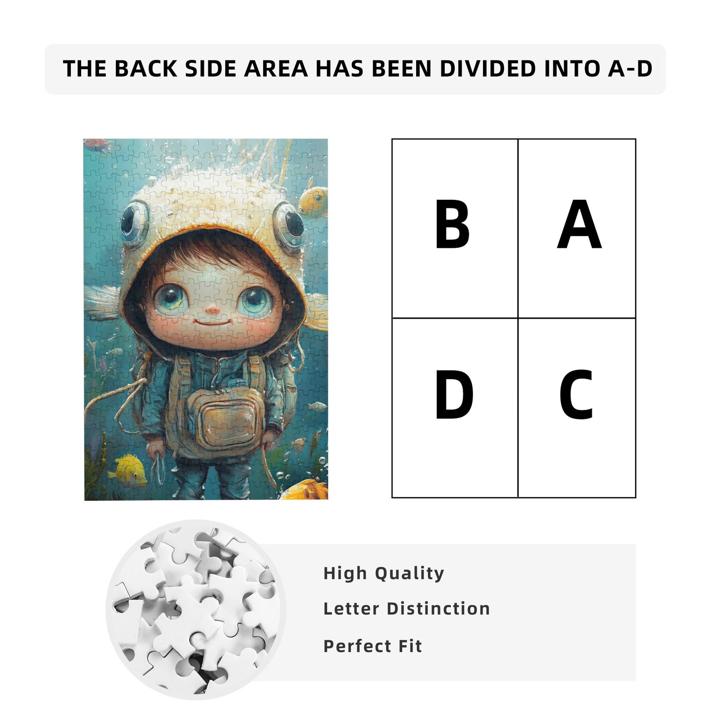 Underwater Adventure Boy Puzzle | 300 Pieces Wooden Puzzle, Cartoon Style Underwater Scene