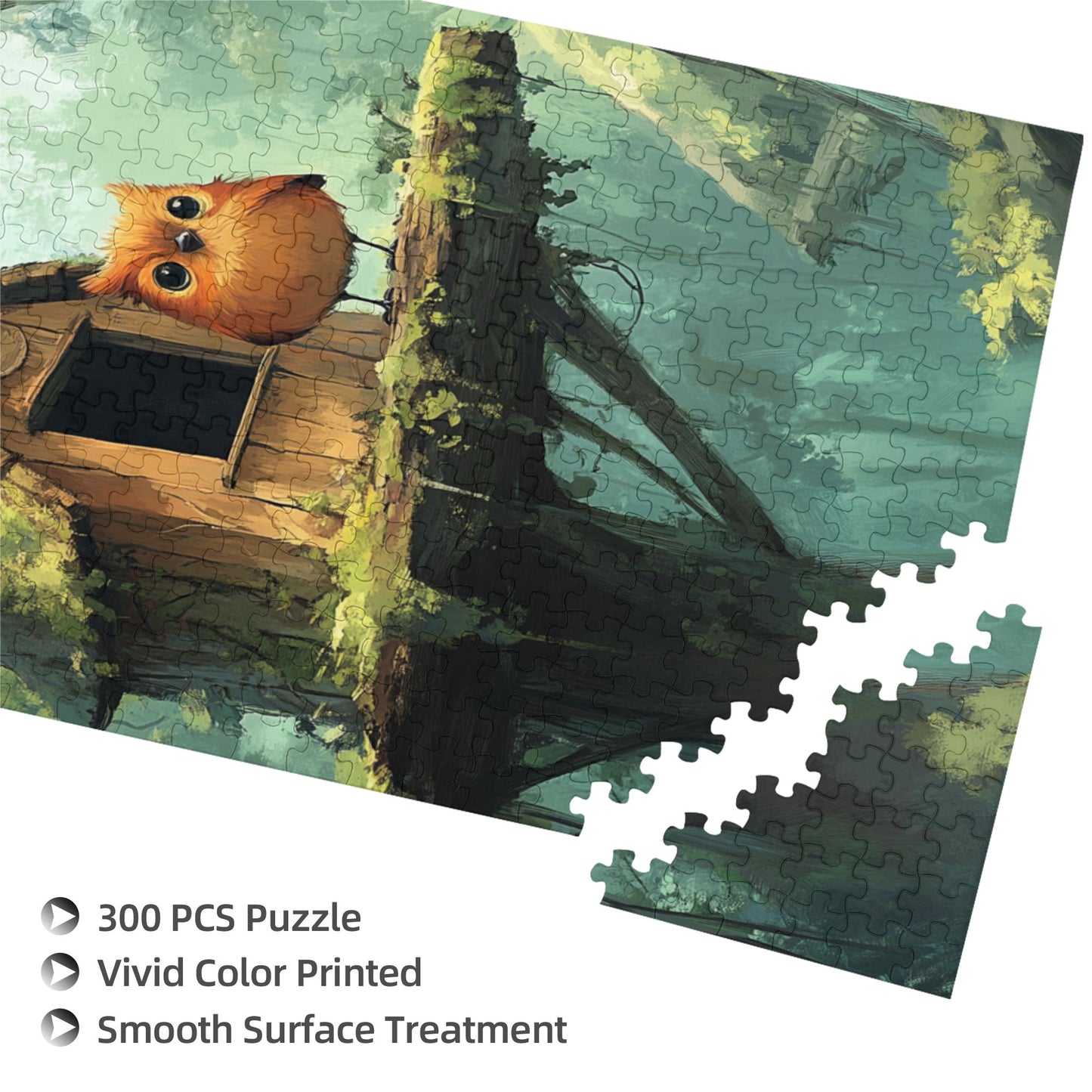 Forest Cabin Owl Puzzle | 300 Pieces Wooden Puzzle, Cozy Forest Scene