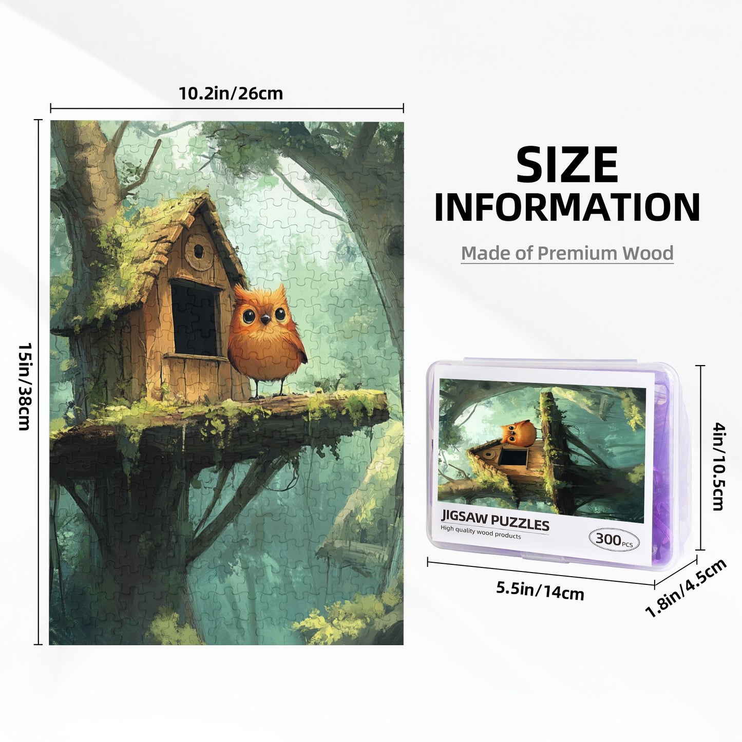 Forest Cabin Owl Puzzle | 300 Pieces Wooden Puzzle, Cozy Forest Scene